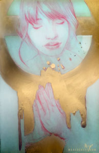 Prayer, a painting in red and gold by Marc Scheff