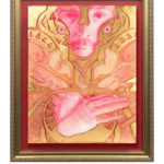 a painting in red, resin, and gold by Marc Scheff