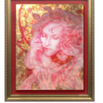 a painting in red, resin, and gold by Marc Scheff