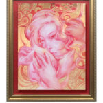 a painting in red, resin, and gold by Marc Scheff