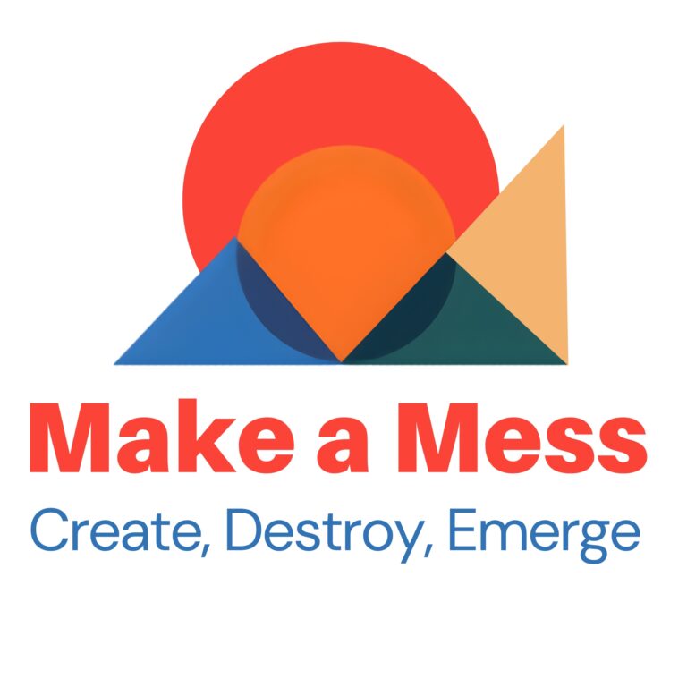 make a mess logo create destroy emerge cricles and triangles that look like a mountain sunset