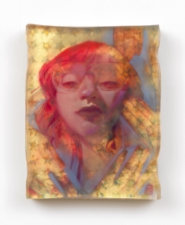 9x12x2.5<br>
Mixed media and gold leaf in layered ArtResin<br><br>
I paint portraits of strong humans who are most often female-bodied.
<br>As ever, each layer is sanded, worked upon, and then resealed in a resin layer. In person, these layered effects mesmerize the viewer. You can't simply walk by without stopping to see how it works. Can't You See That I Am Not Afraid by Marc Scheff