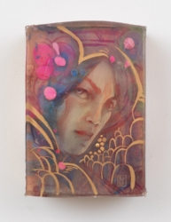 5x7x4<br>
Mixed media, gold leaf, in layered ArtResin<br><br>
The process for this work evolved from a number of technical experiments including flaked gold leaf and injected materials.<br><br>As ever, each layer is sanded, worked upon, and then resealed in a resin layer. In person, these layered effects mesmerize the viewer. You can't simply walk by without stopping to see how it works. Permanent Sunshine by Marc Scheff