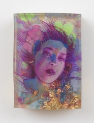 5x7x4<br>
Mixed media, gold leaf, and injected glue in layered ArtResin<br><br>
The process for this work evolved from a number of technical experiments including flaked gold leaf and injected materials.<br><br>As ever, each layer is sanded, worked upon, and then resealed in a resin layer. In person, these layered effects mesmerize the viewer. You can't simply walk by without stopping to see how it works. So Much Time by Marc Scheff